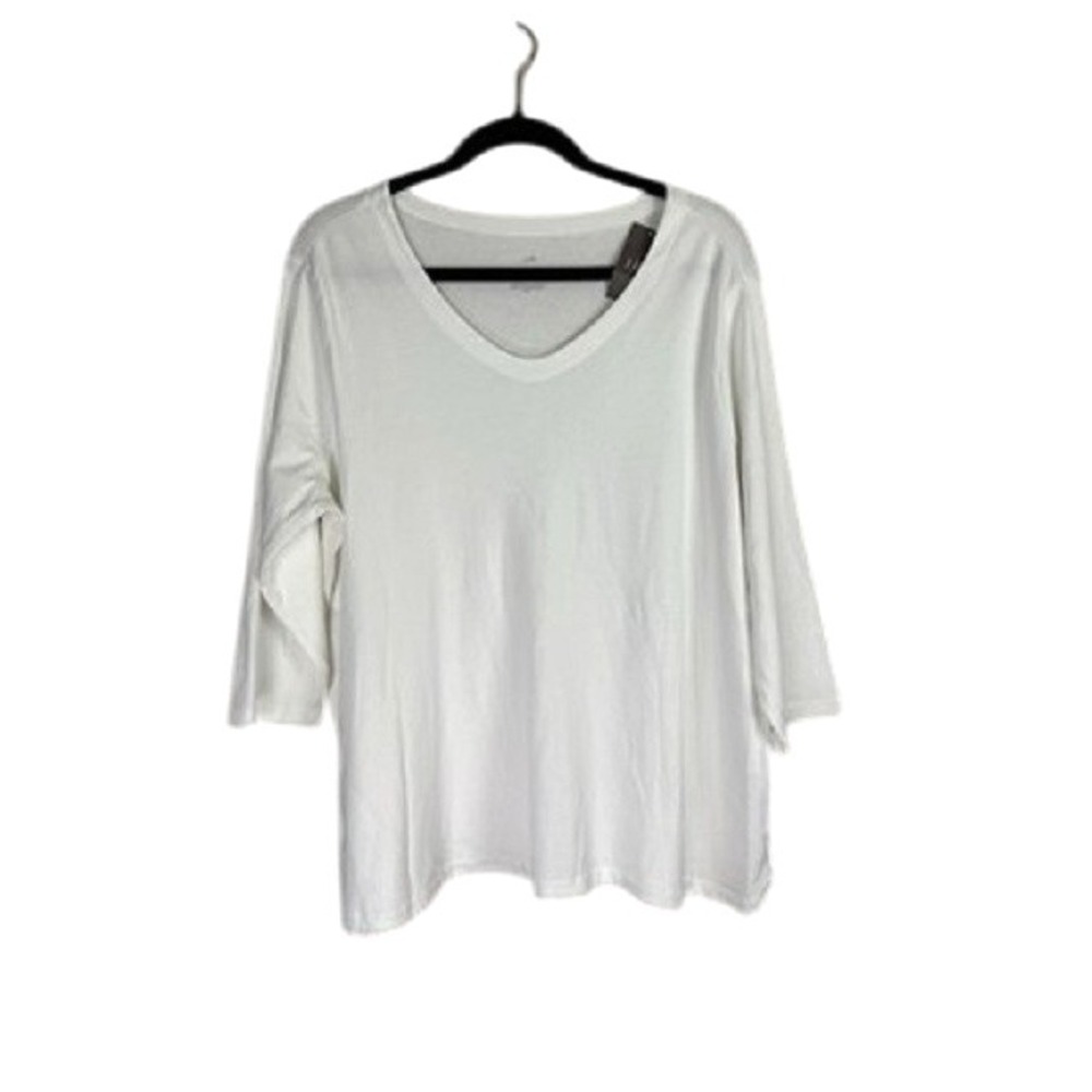 J Jill V-Neck Pima Cotton 3/4 Sleeve V-Neck Top Cottage Preppy Soft Layers Coast